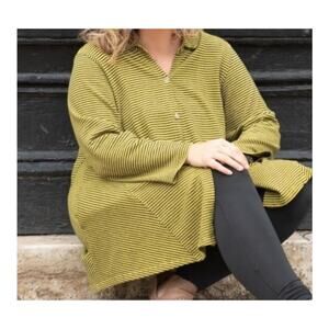 Kleen Womens Black and Yellow Striped Button Down Collared Sweater Jacket XL NWT